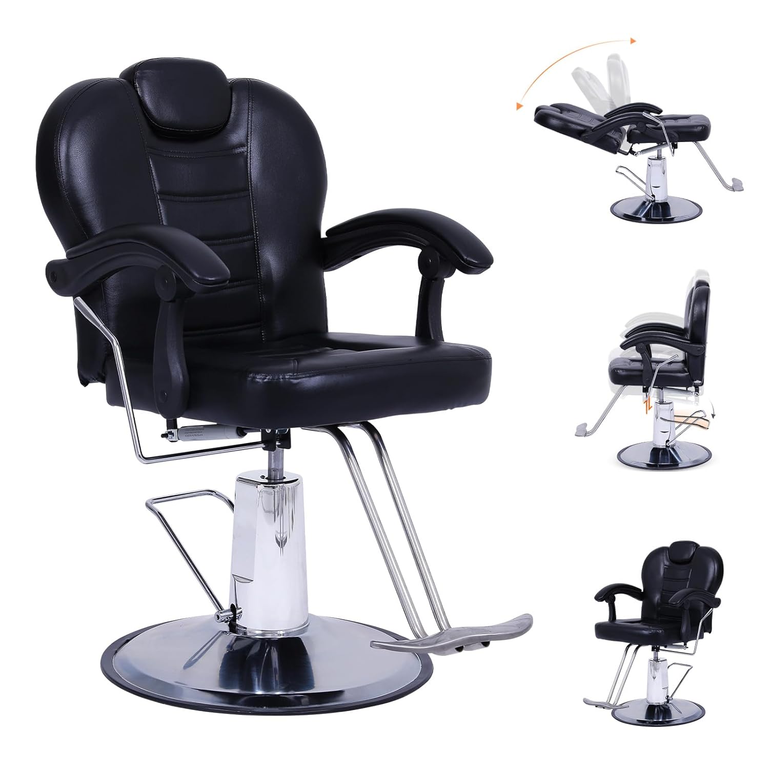 AMZ 90°-150° Reclining Barber Chairs for Barbershop, Heavy Duty Hydraulic Pump 360°Swivel Salon Chair for Hair Stylist -Upgrade Black